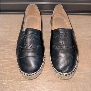 AUTHENTIC Chanel Black leather Espadrille Flats. Excellent condition.